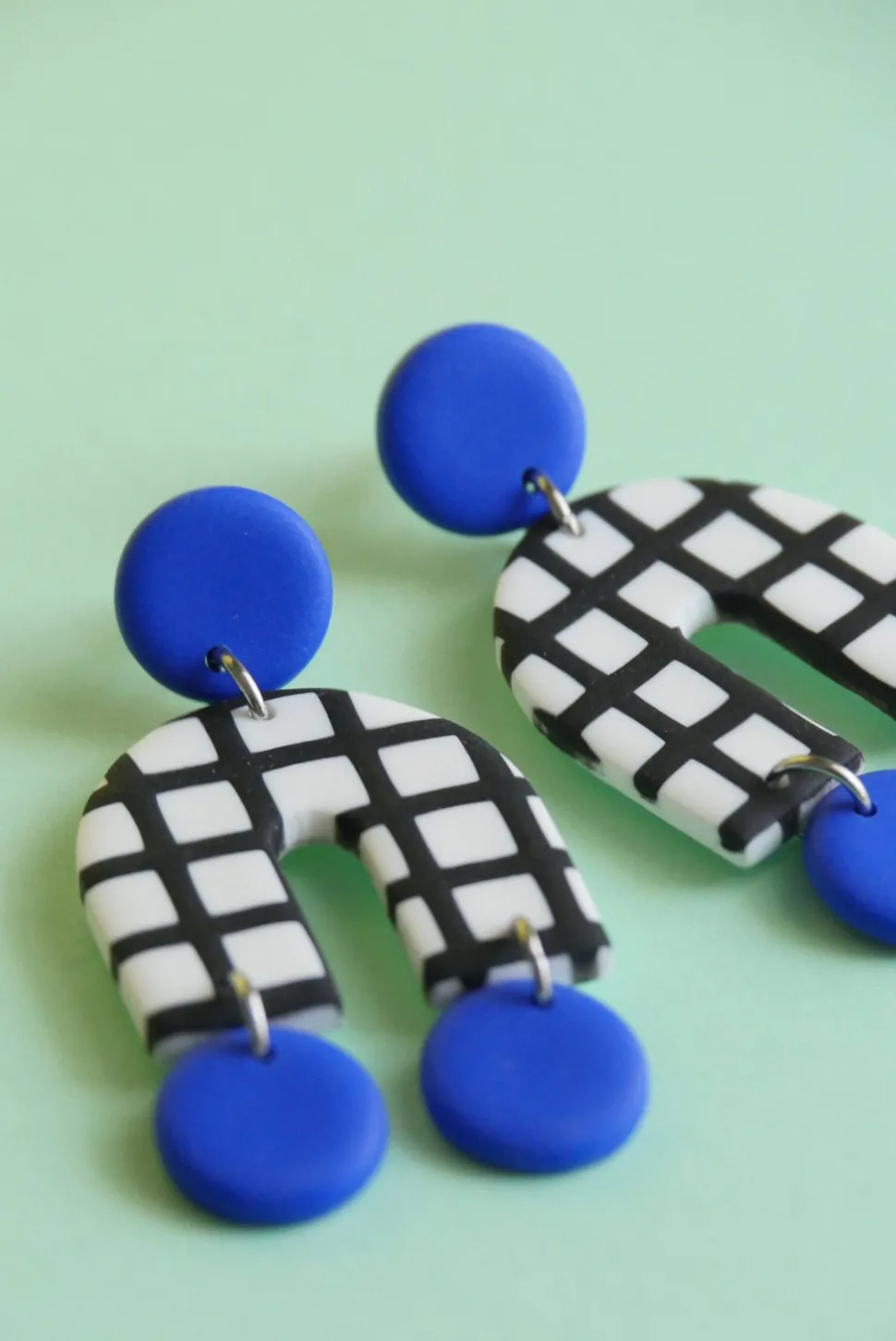 Earrings^CROCODILE AGILE Arch Earrings - Blue Checks and Pastille