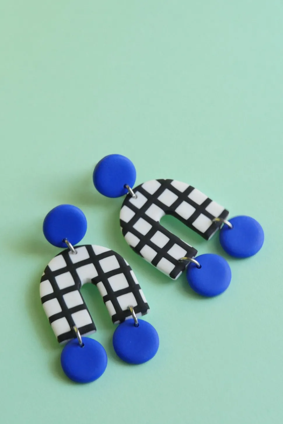 Earrings^CROCODILE AGILE Arch Earrings - Blue Checks and Pastille