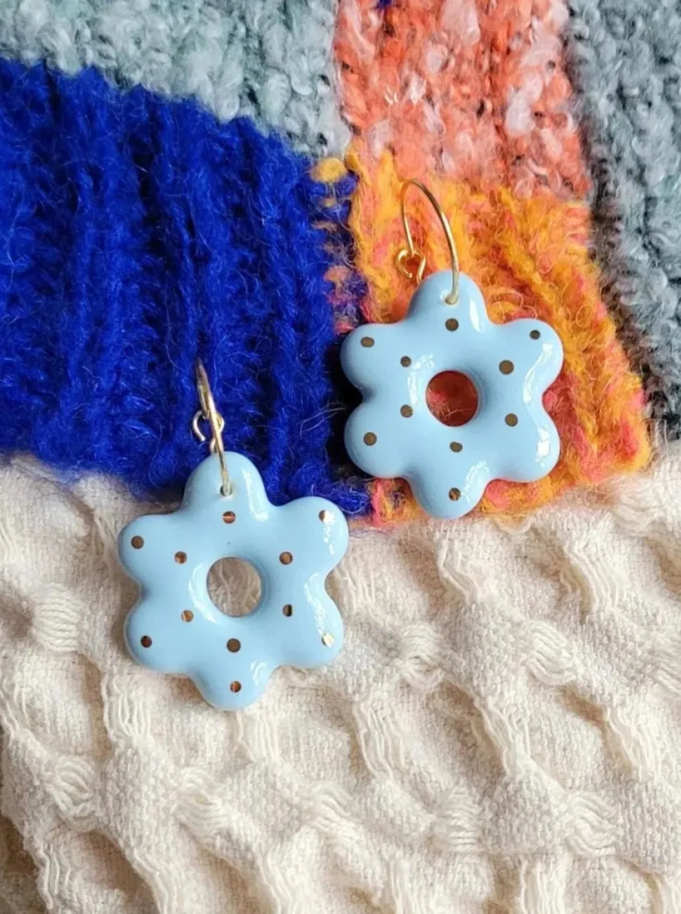 Earrings^KAG Large Flower Ceramic Earrings - Baby Blue