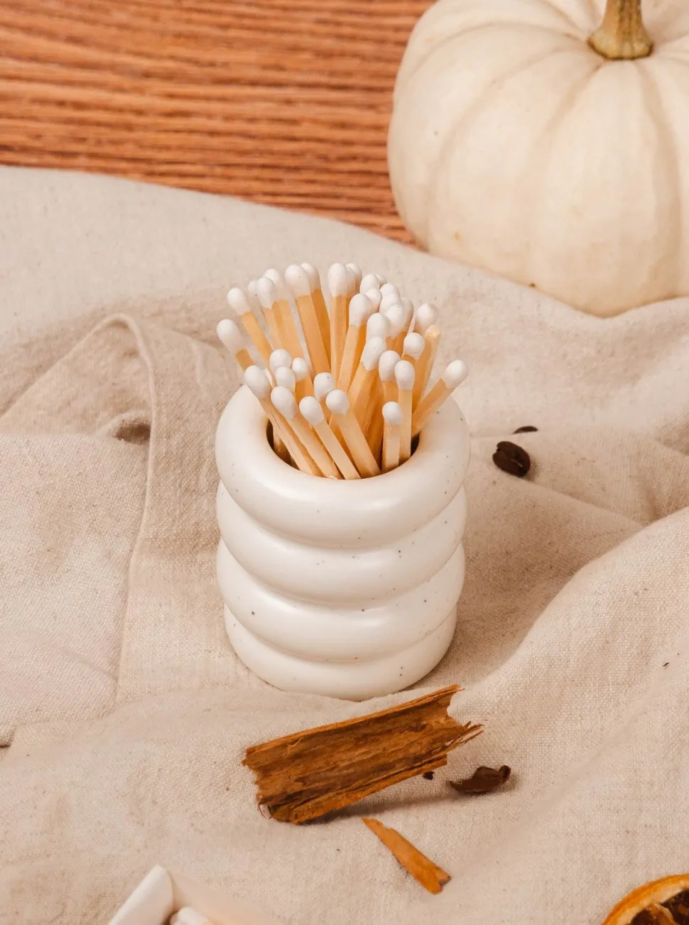 Candles + Mists + Incense | Candles + Room Mists^MIMI & AUGUST Ceramic Match Pot - White