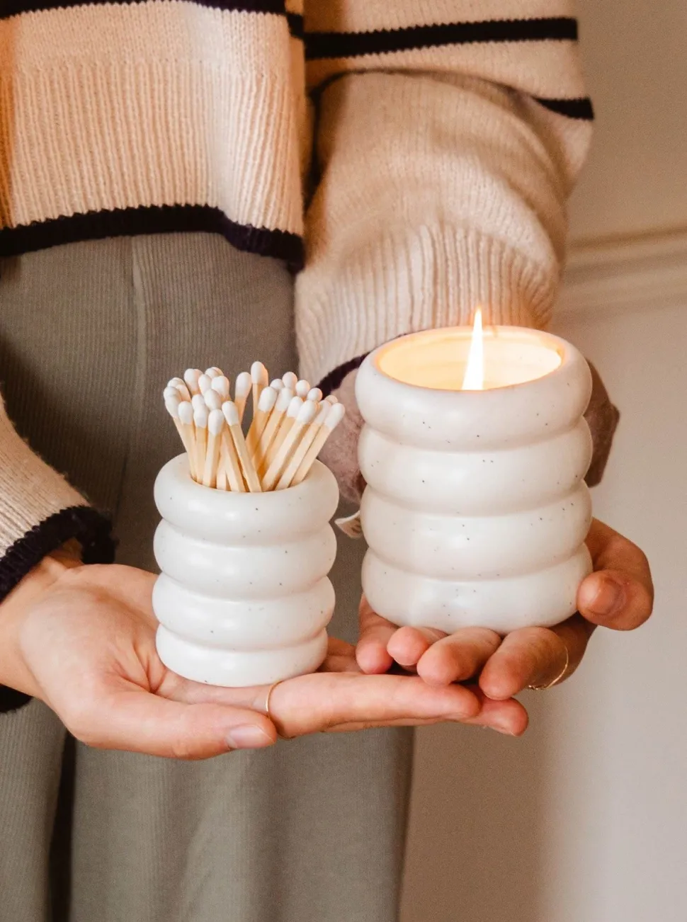 Candles + Mists + Incense | Candles + Room Mists^MIMI & AUGUST Ceramic Match Pot - White